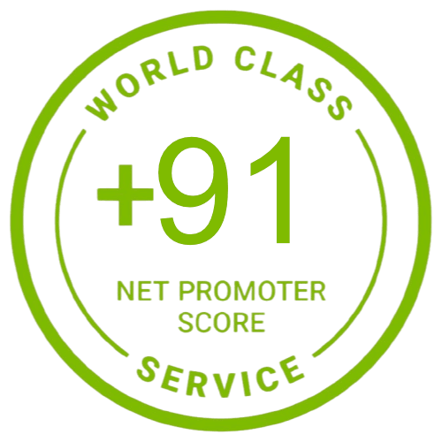 World Class Service +91 Net Promoter Score badge